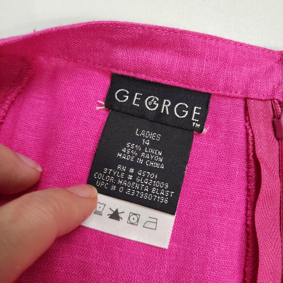 George Womens Vintage Linen Blend Midi Skirt Size 14 Hot Pink A Line Boho Girly - Picture 5 of 8